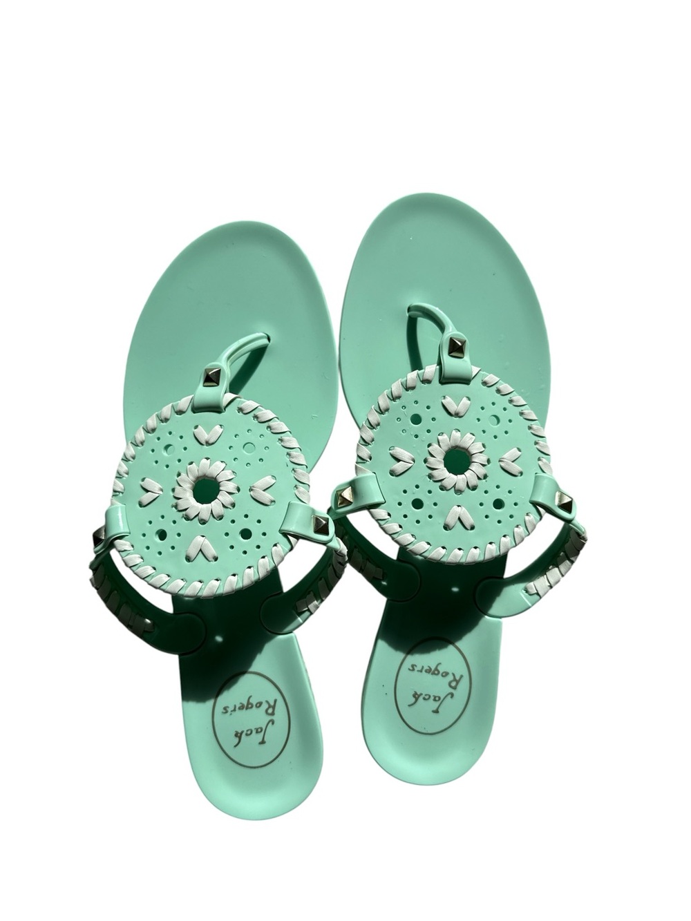 Jack Rogers Seafoam Green Whipstitch Medallion Jelly Sandals